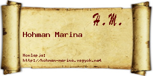 Hohman Marina névjegykártya